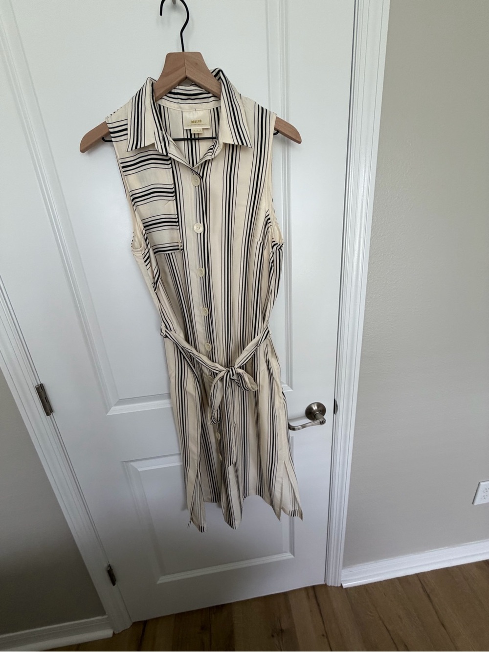 Anthropologie Sleeveless Button-Front Striped Midi Dress - Cream & Black